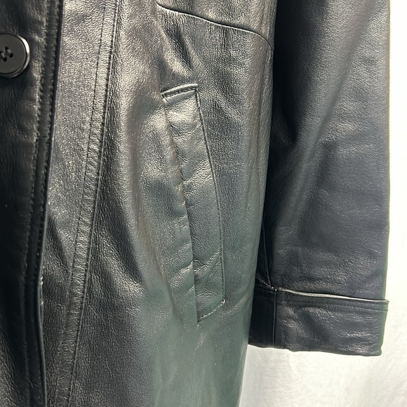 Veranesi Leather Double Breasted Quilted Lining Heavy Winter Black Coat - Picture 8 of 11